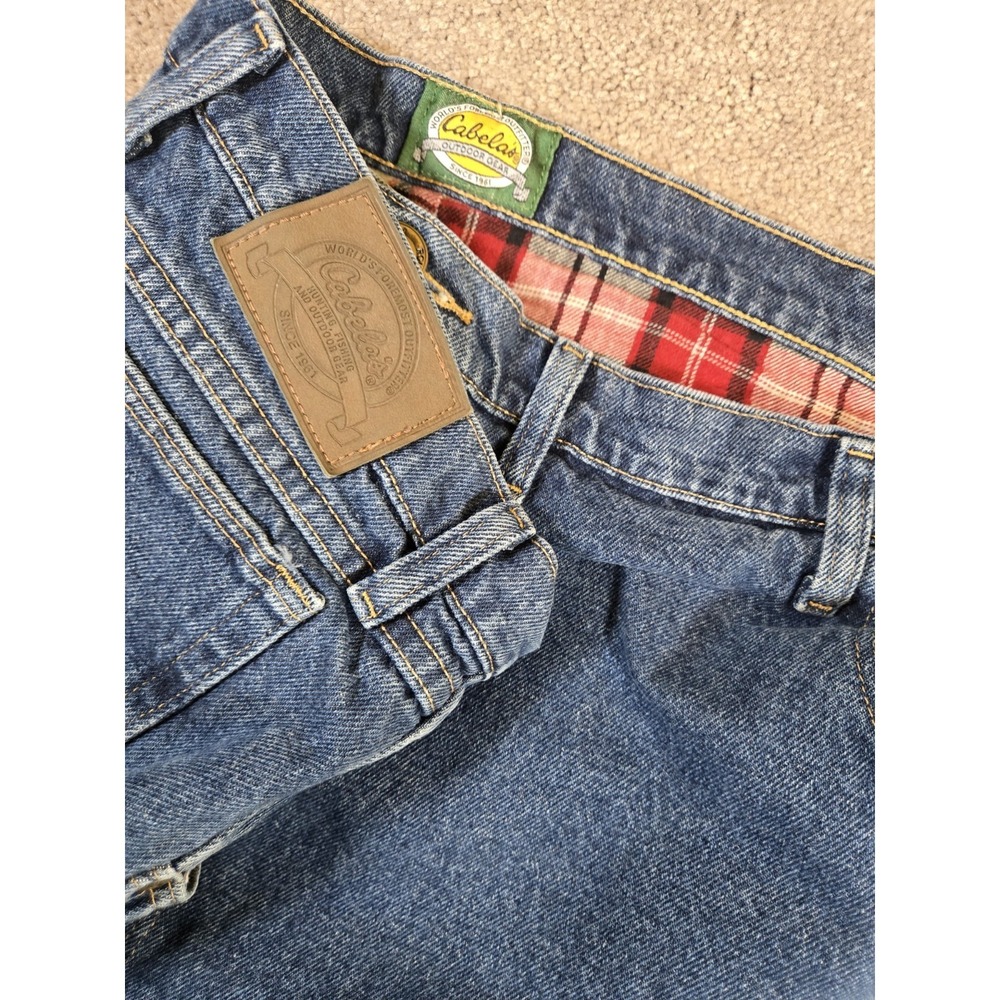 Cabela's Roughneck Jeans Mens 52x30 Red‎ Fleece Lined Straight Denim